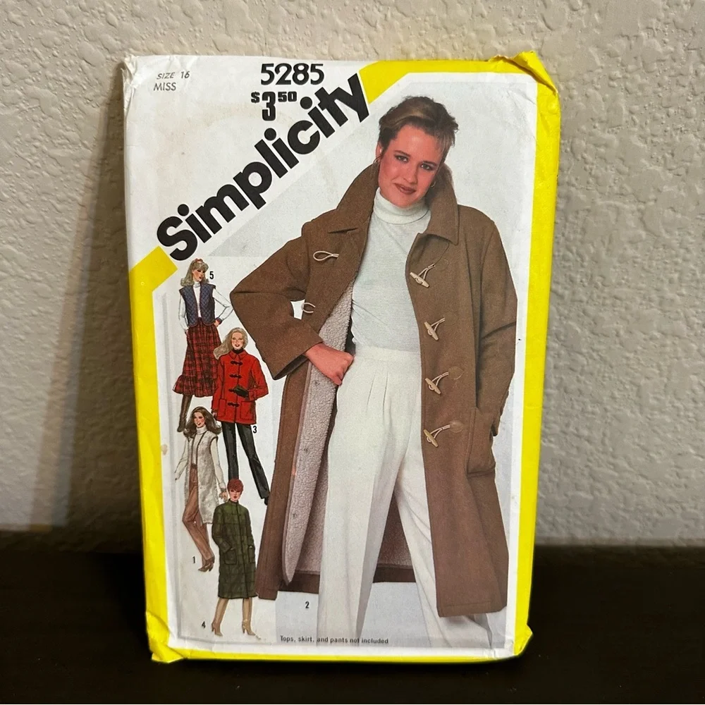 Vintage Sewing Pattern Simplicity Tan Brown Women's Coat Size 16 Plus Size 1980